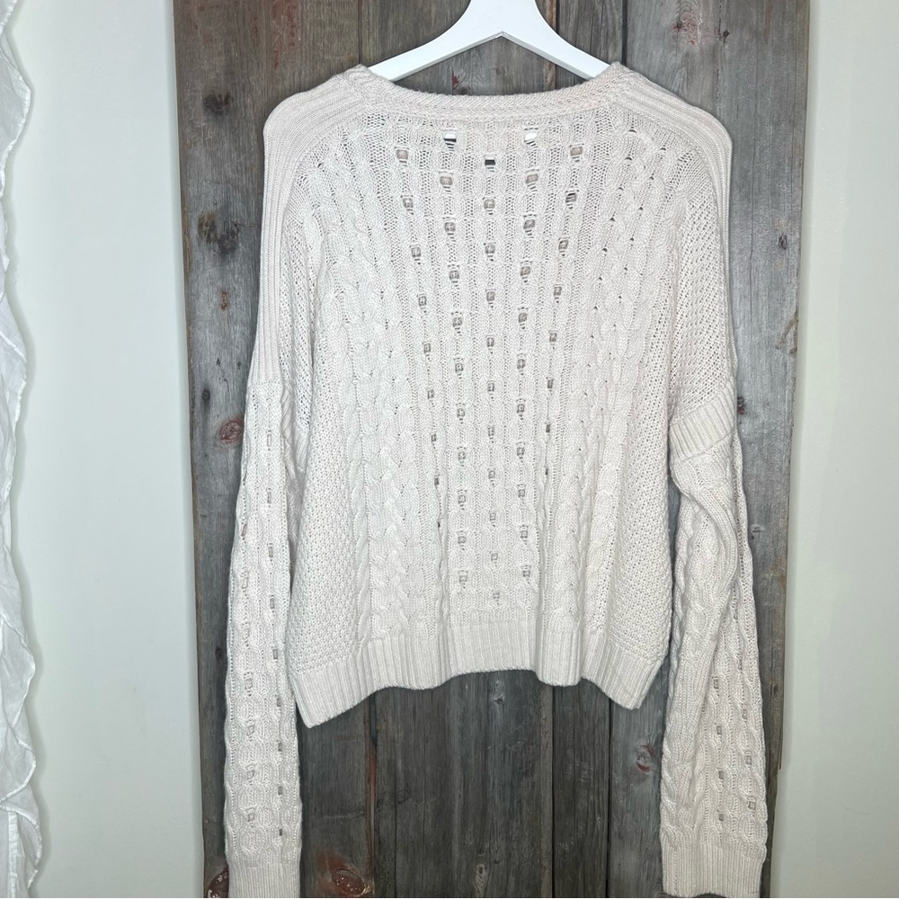 Spiritual Gangster Gemma Cable Knit Sweater Wool Alpaca White Sand Medium - Picture 7 of 13